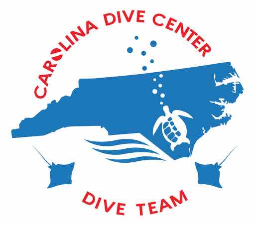 A blue and red logo for the carolina dive center.