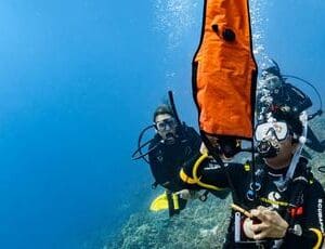 A man in scuba gear is looking at the camera.