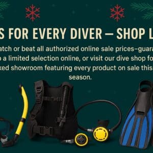 Scuba diving equipment with holiday theme.